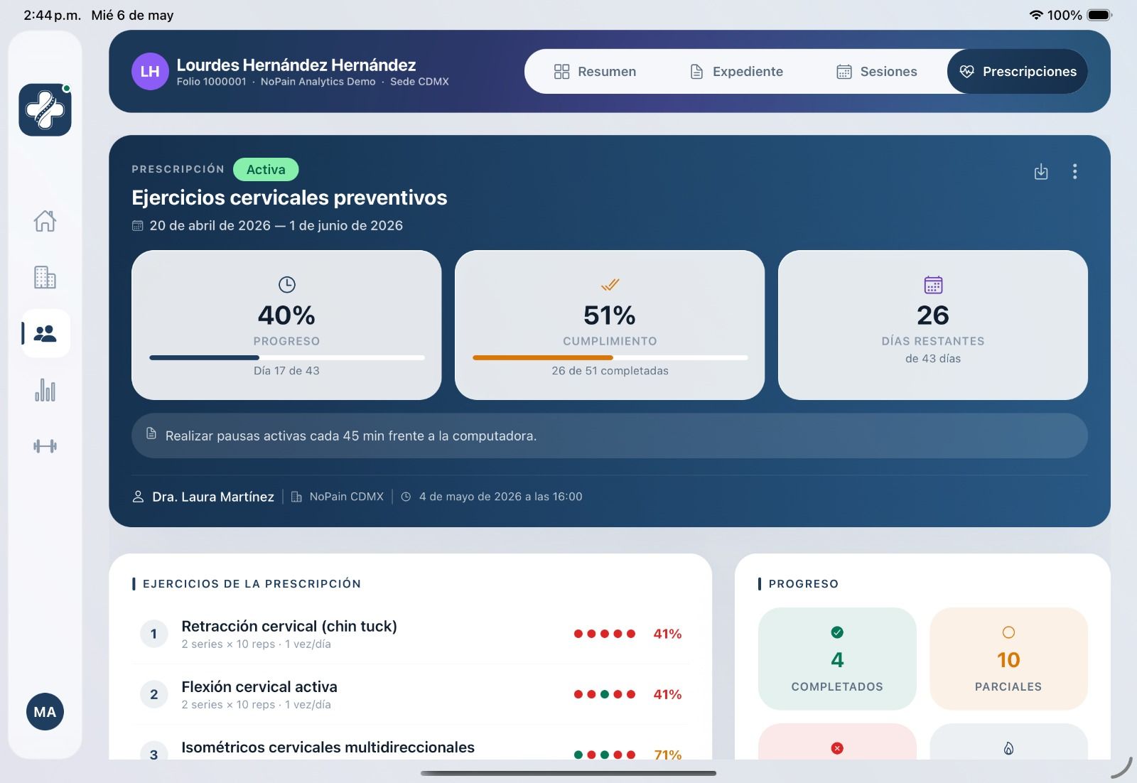 NoPain Pro — Expediente · Prescripción