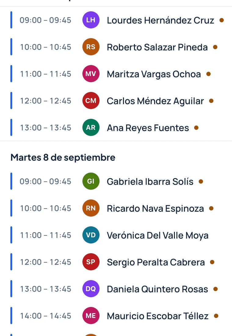 Vista de Agenda en NoPain