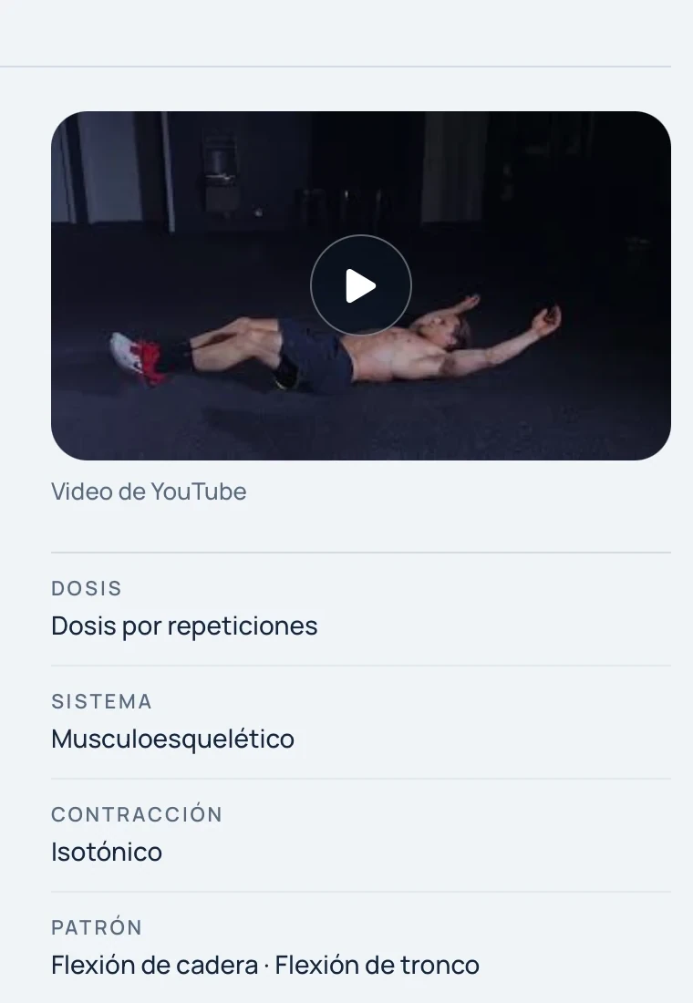 Vista de Ejercicios en NoPain